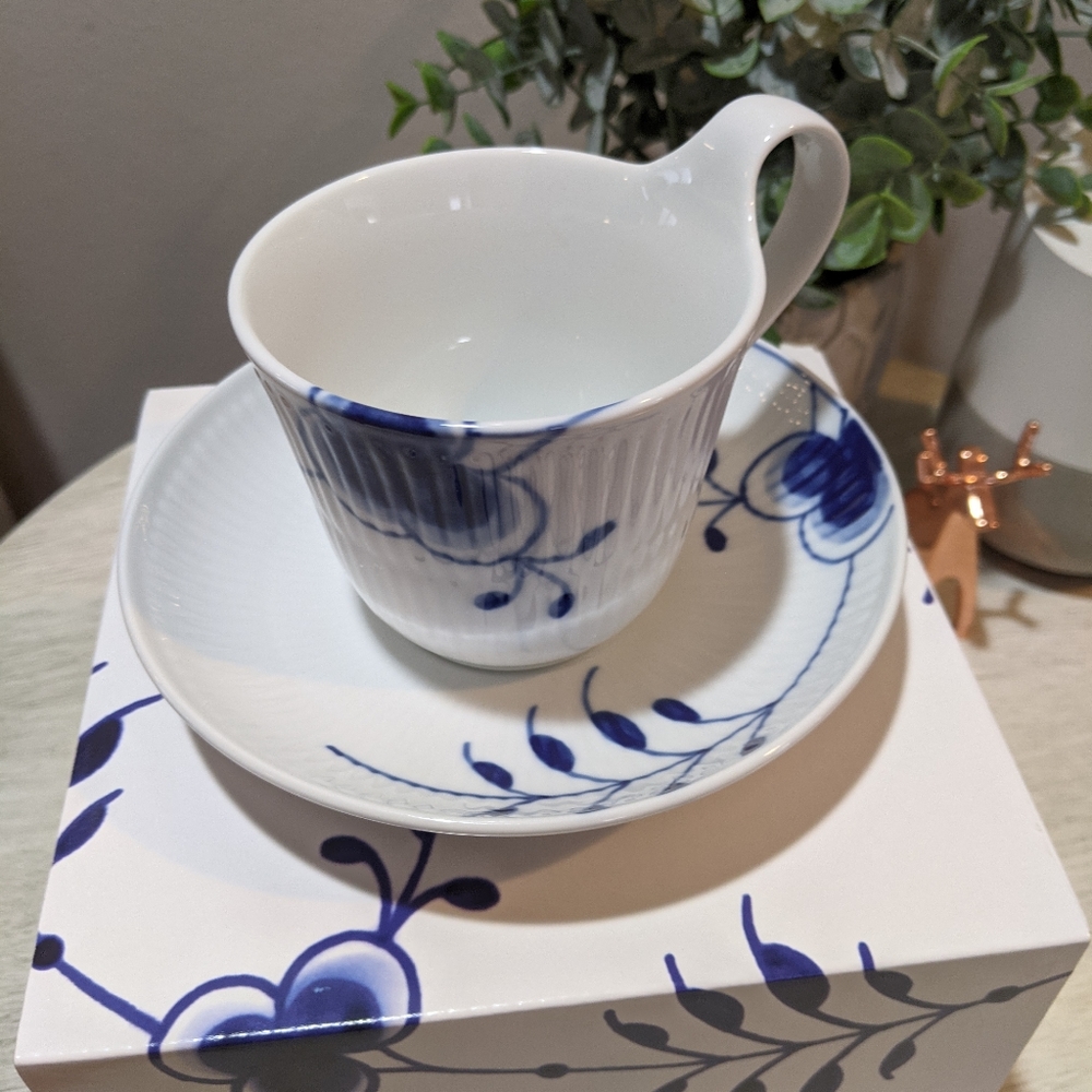 Royal Copenhagen Blue Fluted Mega Cup and Saucer